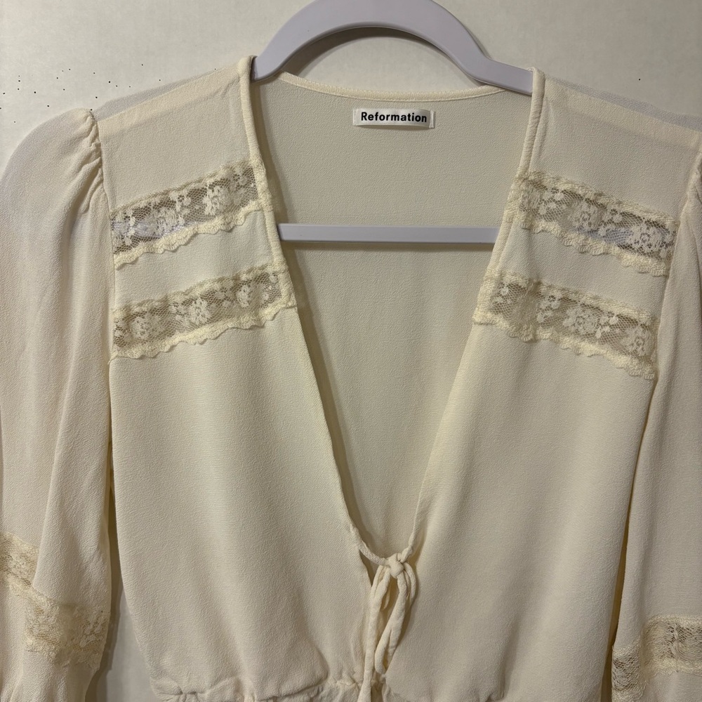 Reformation womens Ivory Lace Accent Blouse Size Small - Picture 5 of 15